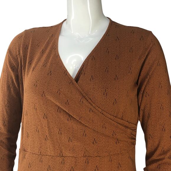 Kuhl Womens Size XL Dress Anya Faux Wrap Crossover Neck Graphic Print Copper - Picture 2 of 14